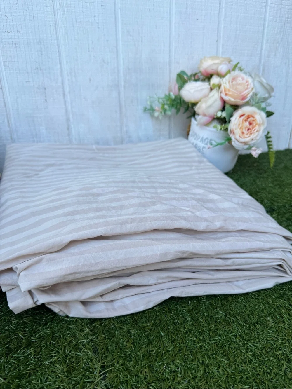 Parachute Percale Top Sheet (flat sheet) COLOR: BONE STRIPE NWOT flat sheet only